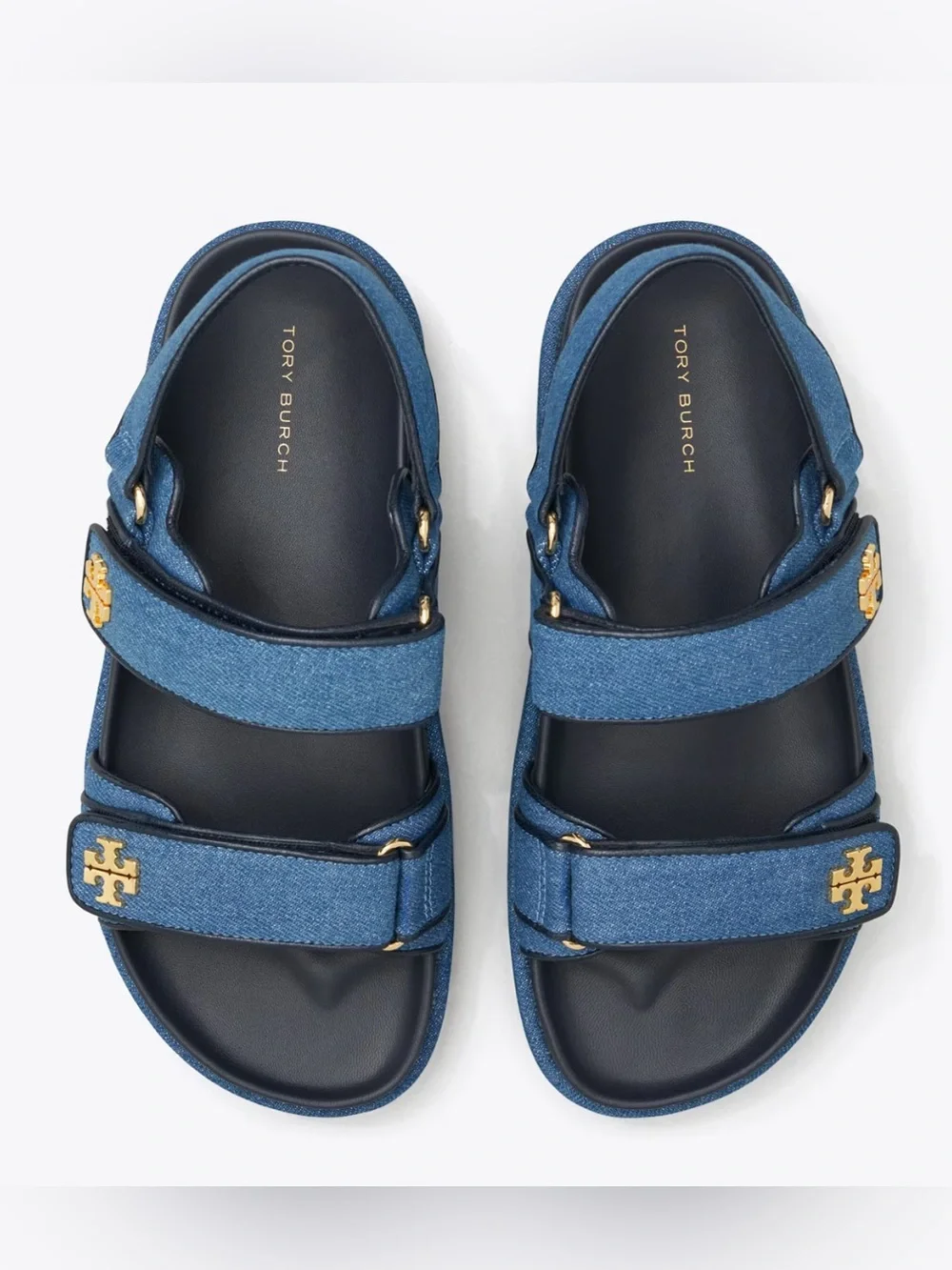 Tory Burch Kids Denim Blue Platform Sandals with Gold Logo